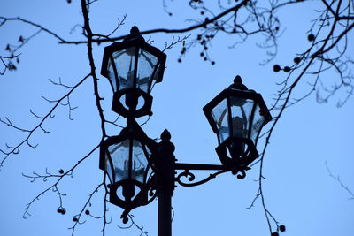 Close-up of street light against clear sky