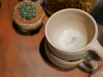 High angle view of coffee beans on table