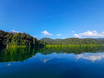 Scenic view of lake against blue sky