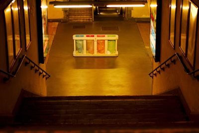 High angle view of illuminated underground