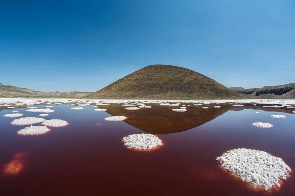 SCENIC VIEW OF CALM LAKE AGAINST CLEAR SKY