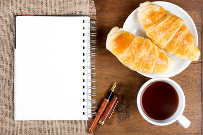 High angle view of breakfast on table