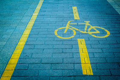 High angle view of empty bicycle lane