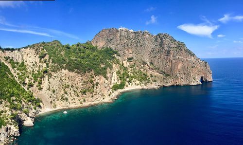 Scenic view of bay against sky