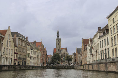 View of buildings in city against cloudy sky