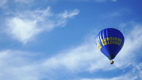 Low angle view of hot air balloon against sky
