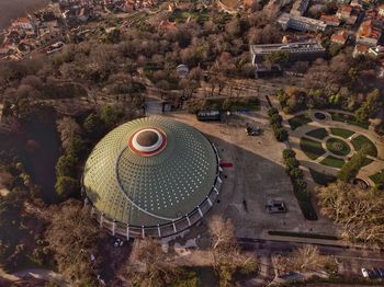 Aerial view of trees and buildings in city