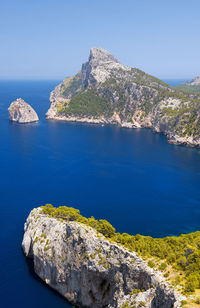 Scenic view of sea against clear blue sky