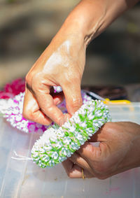 Close-up of hand holding flower