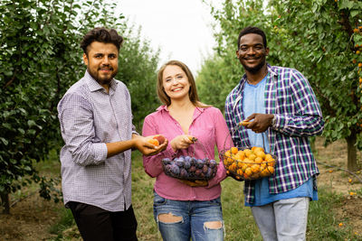 Two people looking away in farm