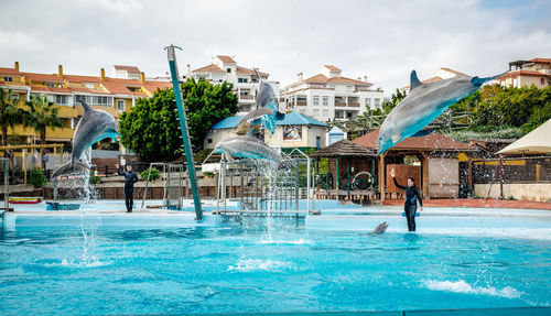 Fountain in swimming pool