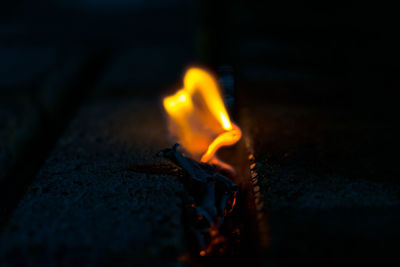 Close-up of fire in the dark