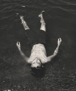 High angle view of swimming in sea