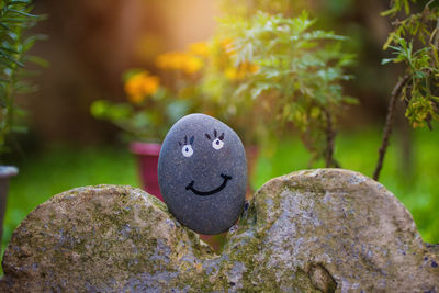 Smiley face drawn on a stone rock 