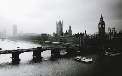 View of bridge over river in city