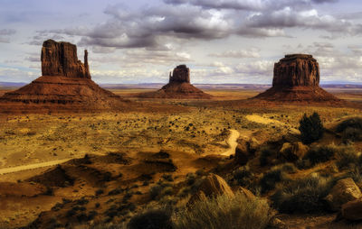 View of desert against cloudy sky