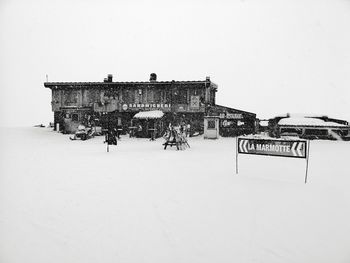 Traditional building against clear sky during winter