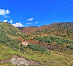 Scenic view of landscape against blue sky