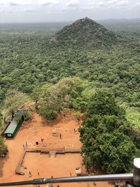 High angle view of trees on landscape against sky