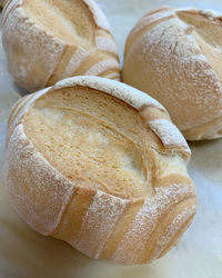 High angle view of bread in plate on table