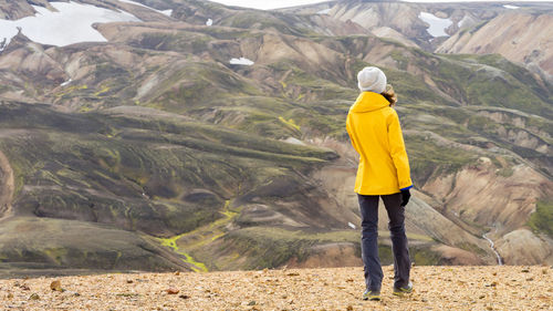 Rear view of man standing on mountain