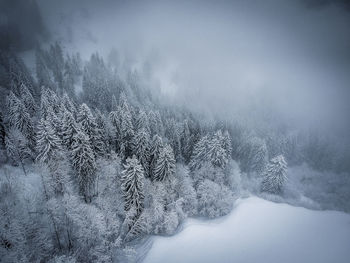 Aerial view of snow covered landscape