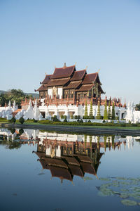 Reflection of buildings in lake