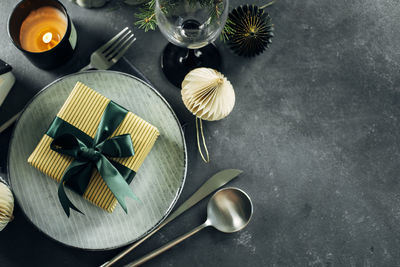 High angle view of food on table