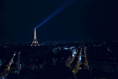 Illuminated buildings in city at night