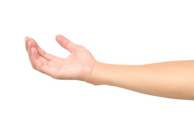 Close-up of hand over white background