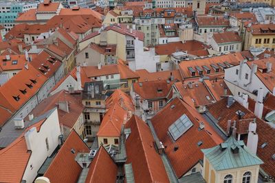 High angle view of houses in city