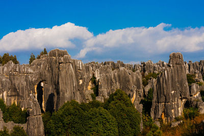 Panoramic view of rock formations against sky