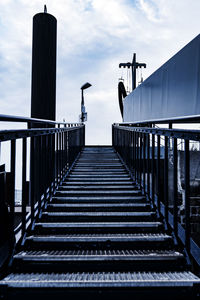 Low angle view of steps against cloudy sky