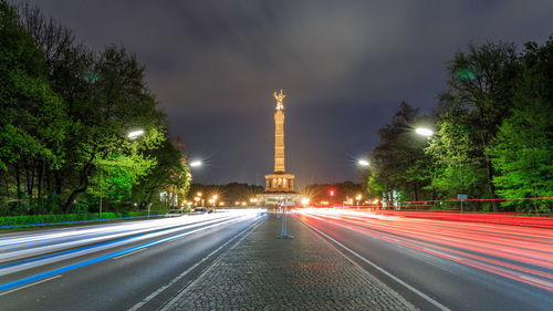 Light trails on road at night