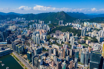 Aerial view of modern buildings in city