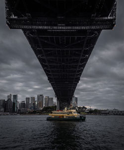 Bridge over river with buildings in background