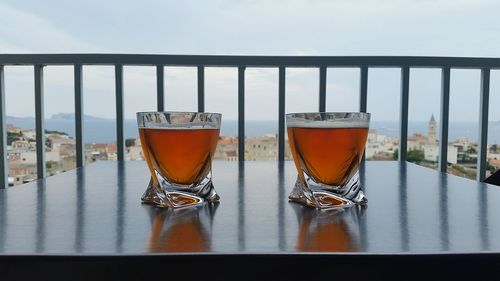 Close-up of water in glass on table