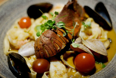 High angle view of meal served in plate