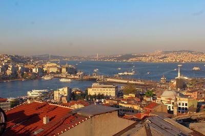 High angle view of city at waterfront