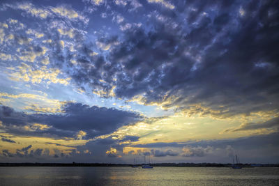 Scenic view of sea against dramatic sky