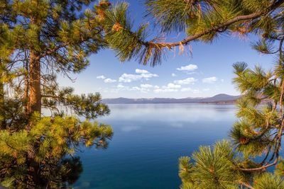 Scenic view of lake against blue sky