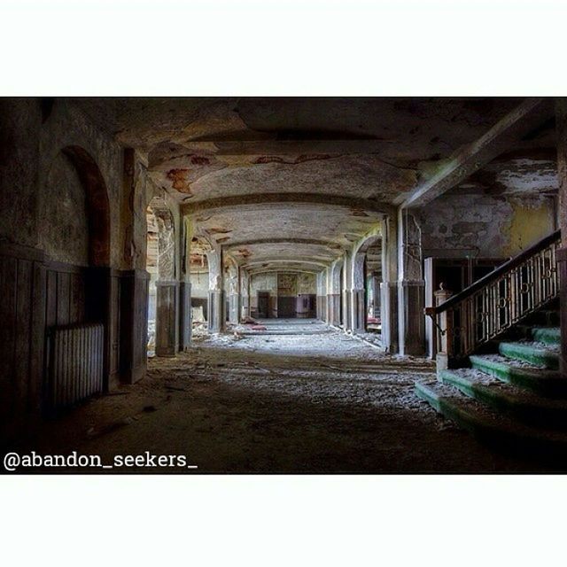 transfer print, architecture, built structure, auto post production filter, the way forward, building exterior, diminishing perspective, text, graffiti, old, building, empty, arch, day, indoors, no people, western script, abandoned, architectural column, corridor