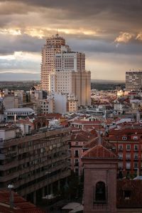 High angle view of buildings in city