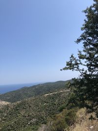 Scenic view of landscape against clear blue sky