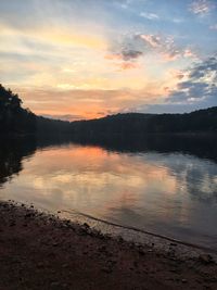 View of lake against cloudy sky during sunset
