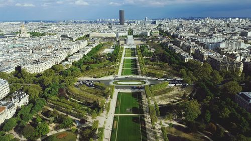 High angle view of cityscape against sky