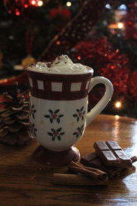 Close-up of coffee cup on table
