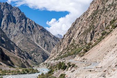 Panoramic view of mountain range against sky