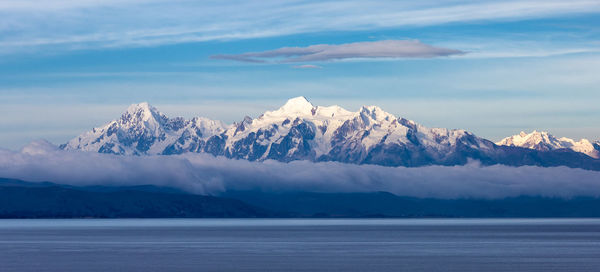 Scenic view of snowcapped mountains against sky