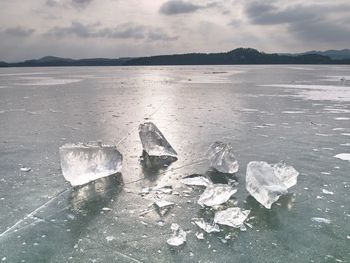 View of ice floating on sea